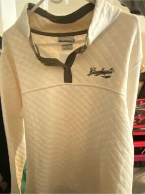 Linedrive Quilted Pullover Hoodie in Cream with Olive Trim